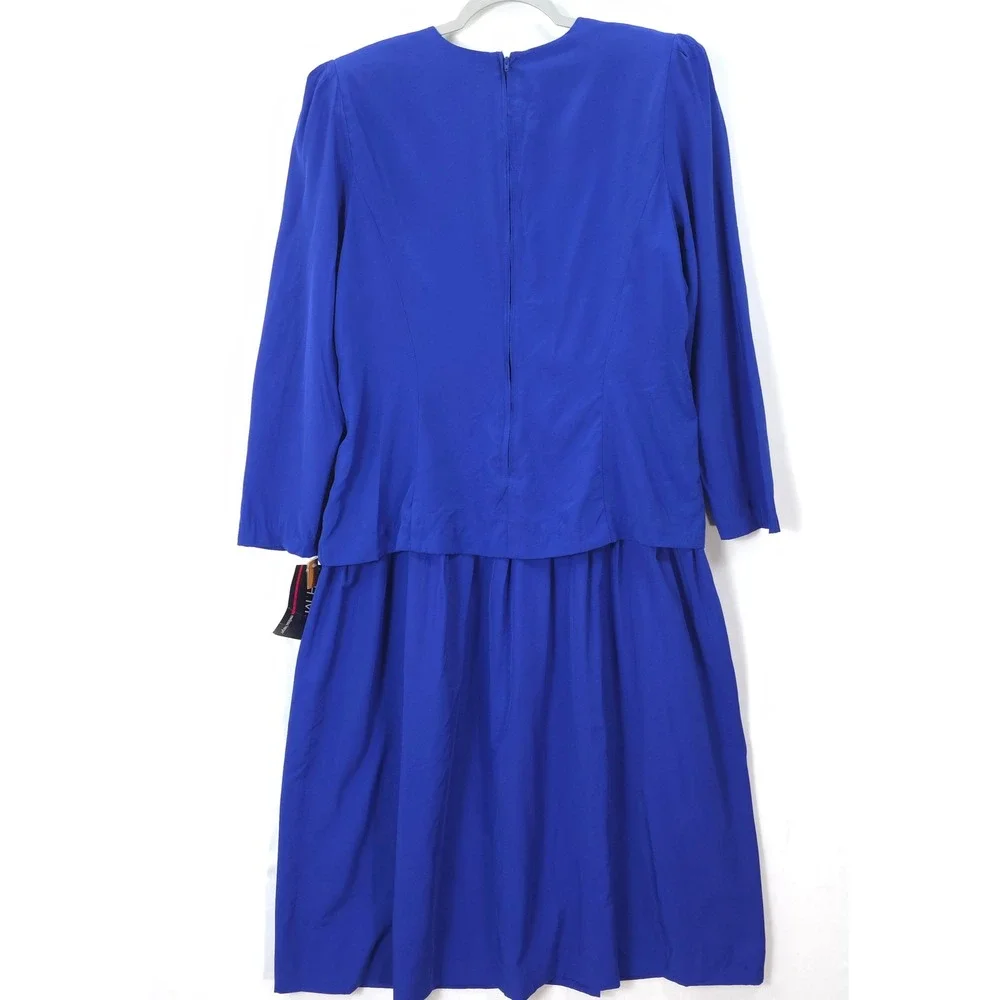 Royal Blue Embroidered Beaded‎ Dress Modest Vtg 90s Women 18 Church Mature
